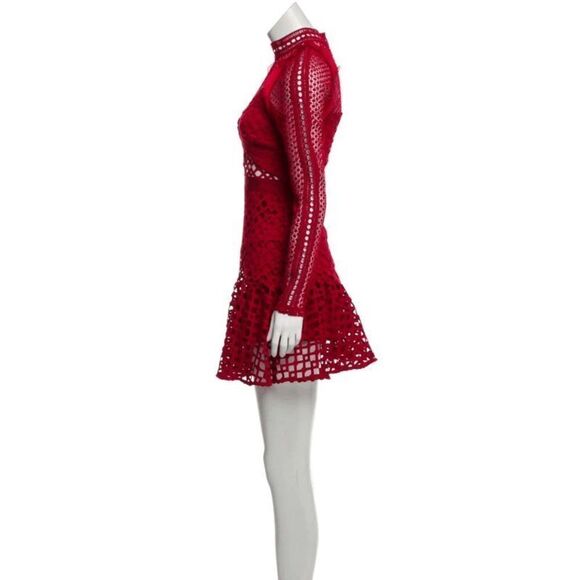 Self-Portrait Red Lace Pattern Mini Dress Size: XS | US2, UK6 - Picture 2 of 3